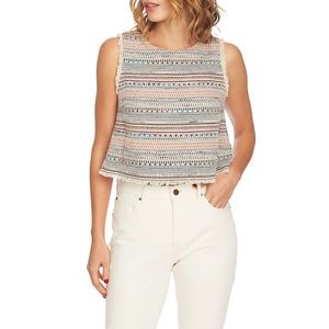 ✨NWT✨ 1.STATE Frayed Edge Tweed Boxy Crop Top in Antique White Multi Sz XL